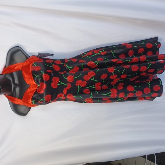 Dresstells 50s Women Cocktail Halter Dress, swing skirt, cherry pattern, corset - Picture 1 of 8